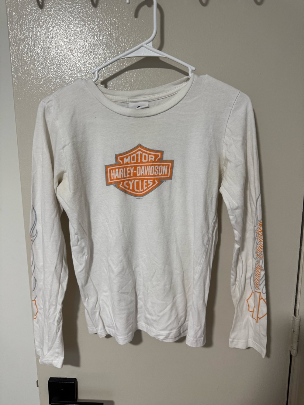 Harley-Davidson White Long Sleeve Tee with Orange Logo- Medium